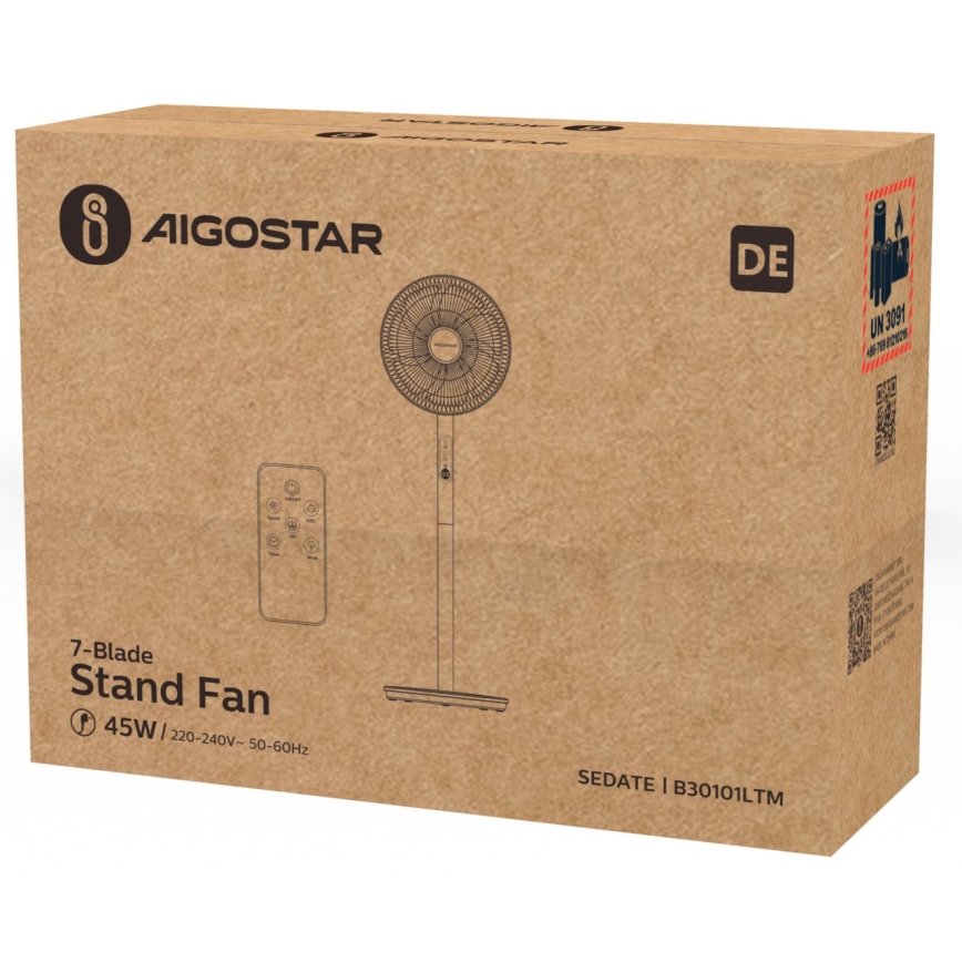 Aigostar - Állóventilátor 45W/230V fehér + távirányítás