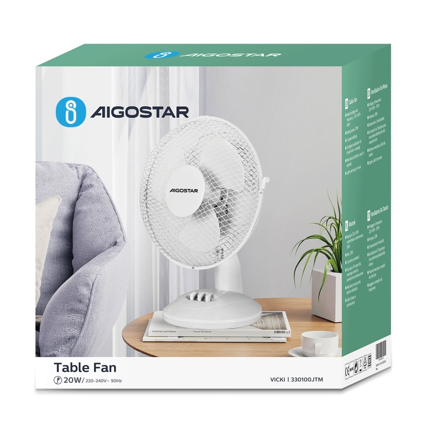 Aigostar - Asztali ventilátor 20W/230V fehér