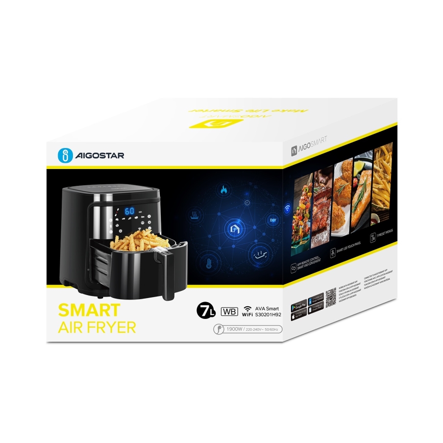 Aigostar - Intelligens forrólevegős sütő 7l 1900W/230V/60perc Wi-Fi