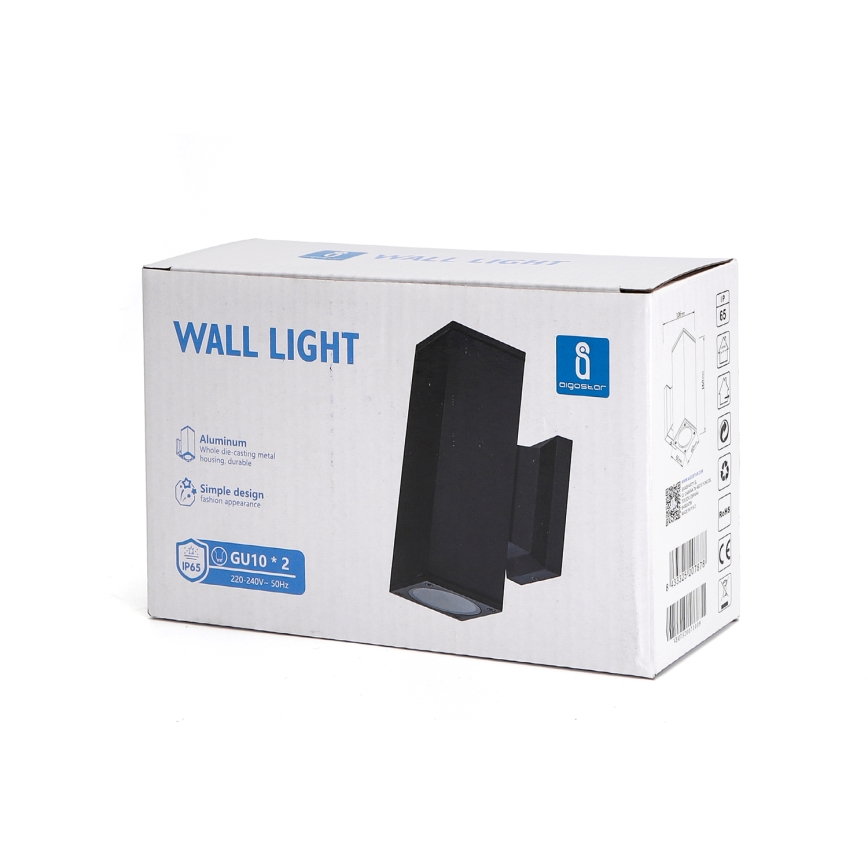 Aigostar - Kültéri fali lámpa 2xGU10/230V fekete IP65 szögletes