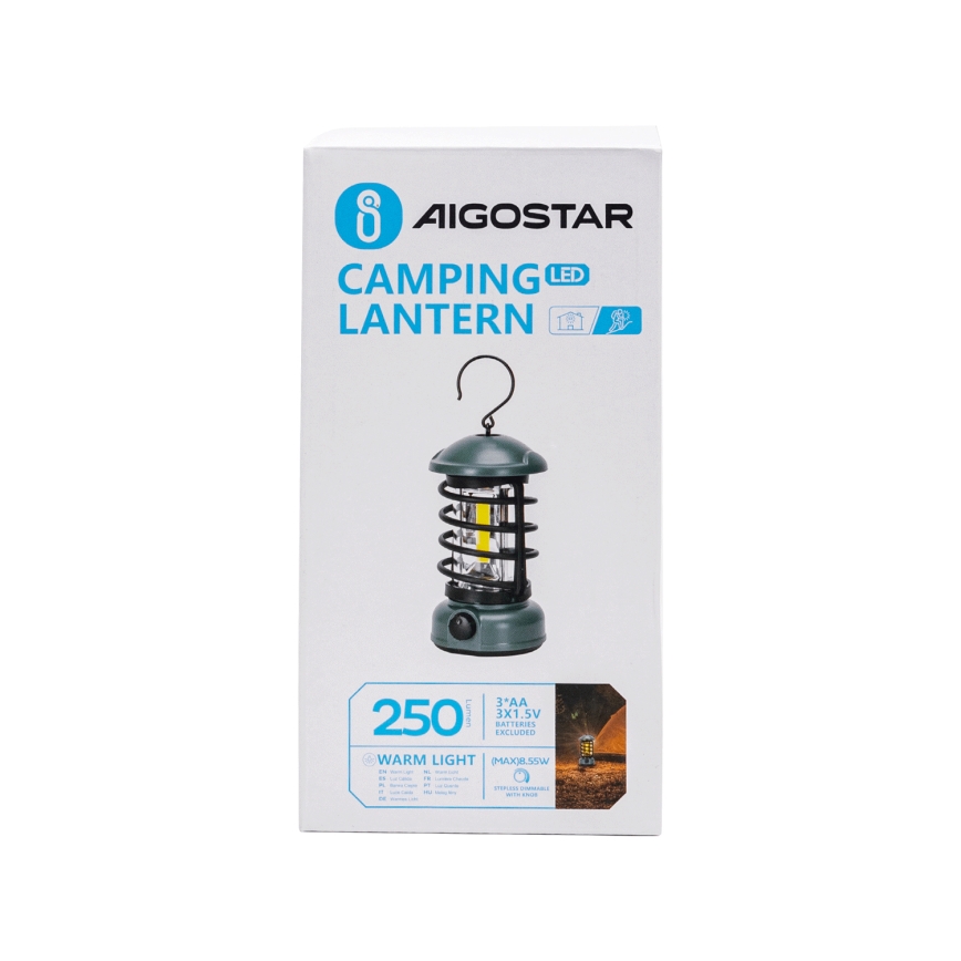 Aigostar - LED Dimmelhető kemping zseblámpa LED/3xAA zöld 18 cm