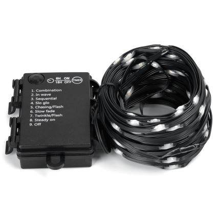 Aigostar - LED Karácsonyi kültéri lánc 100xLED/8 funkció/3xAA 10,3m IP44 hideg fehér