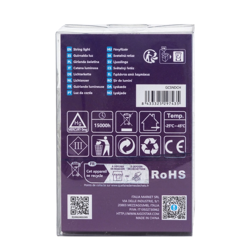 Aigostar - LED Karácsonyi kültéri lánc 100xLED/8 funkció/3xAA 10,3m IP44 hideg fehér