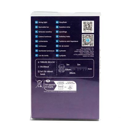 Aigostar-LED Karácsonyi kültéri lánc 100xLED/8 funkció 3xAA 8x0,6m IP44 meleg fehér