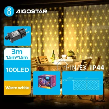 Aigostar - LED Karácsonyi kültéri lánc 100xLED/8 funkció 4,5x1,5m IP44 meleg fehér