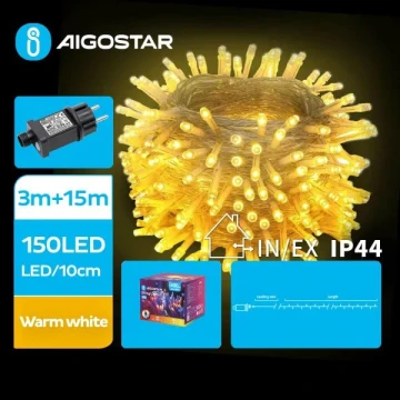 Aigostar - LED Karácsonyi kültéri lánc 150xLED/8 funkció 18m IP44 meleg fehér