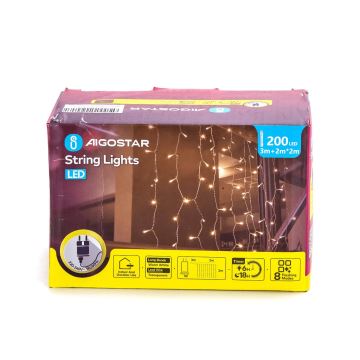 Aigostar - LED Karácsonyi kültéri lánc 200xLED/8 funkció 5x2m IP44 meleg fehér