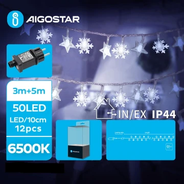 Aigostar - LED Karácsonyi kültéri lánc 50xLED/8 funkció 8m IP44 hideg fehér