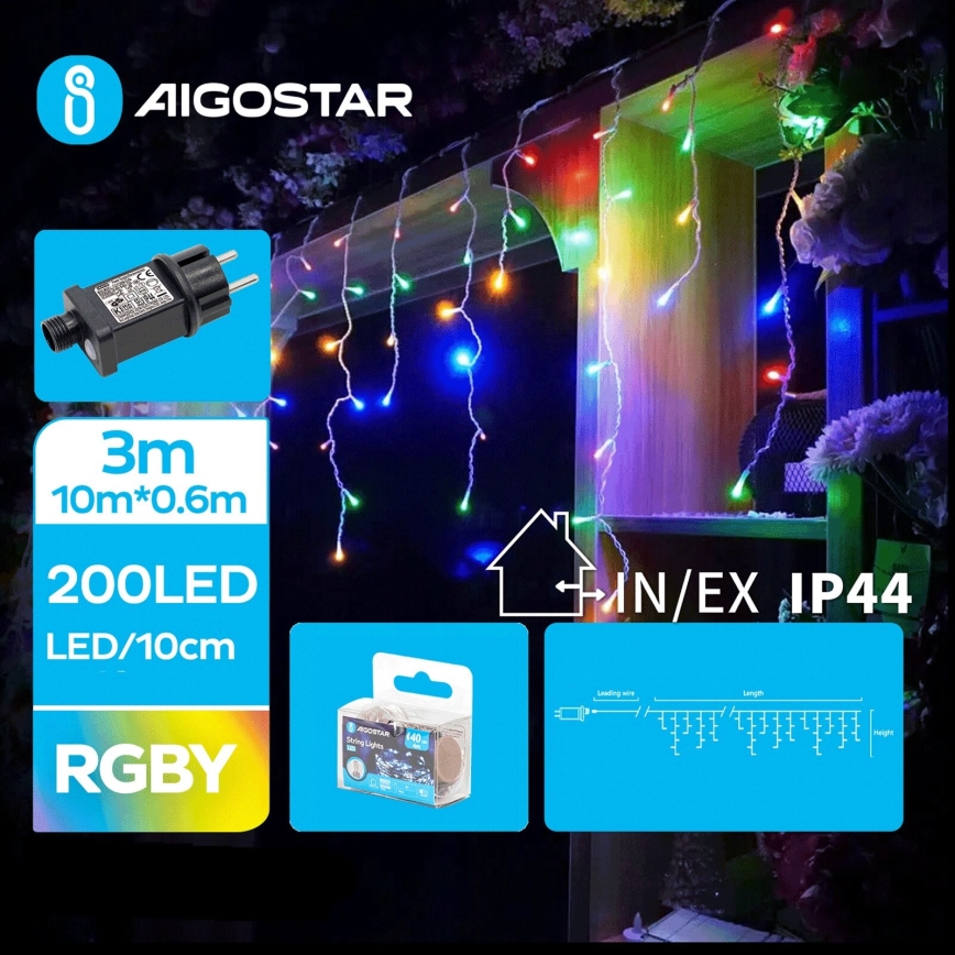 Aigostar - LED kültéri karácsonyi fényfüzér 200xLED/8 funkció 13x0,6m IP44 többszínű