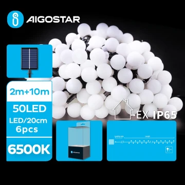 Aigostar - LED Napelemes dekoratív lánc 50xLED/8 funkció 12m IP65 hideg fehér