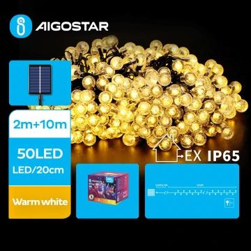 Aigostar - LED Napelemes dekoratív lánc 50xLED/8 funkció 12m IP65 meleg fehér