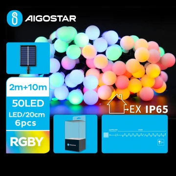 Aigostar - LED Napelemes dekoratív lánc 50xLED/8 funkció 12m IP65 többszínű