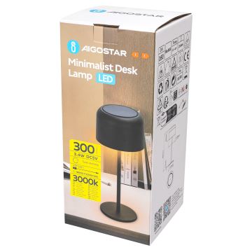 Aigostar - LED Napelemes dimmelhető újratölthető asztali lámpa LED/3W/5V 2200mAh fekete IP54