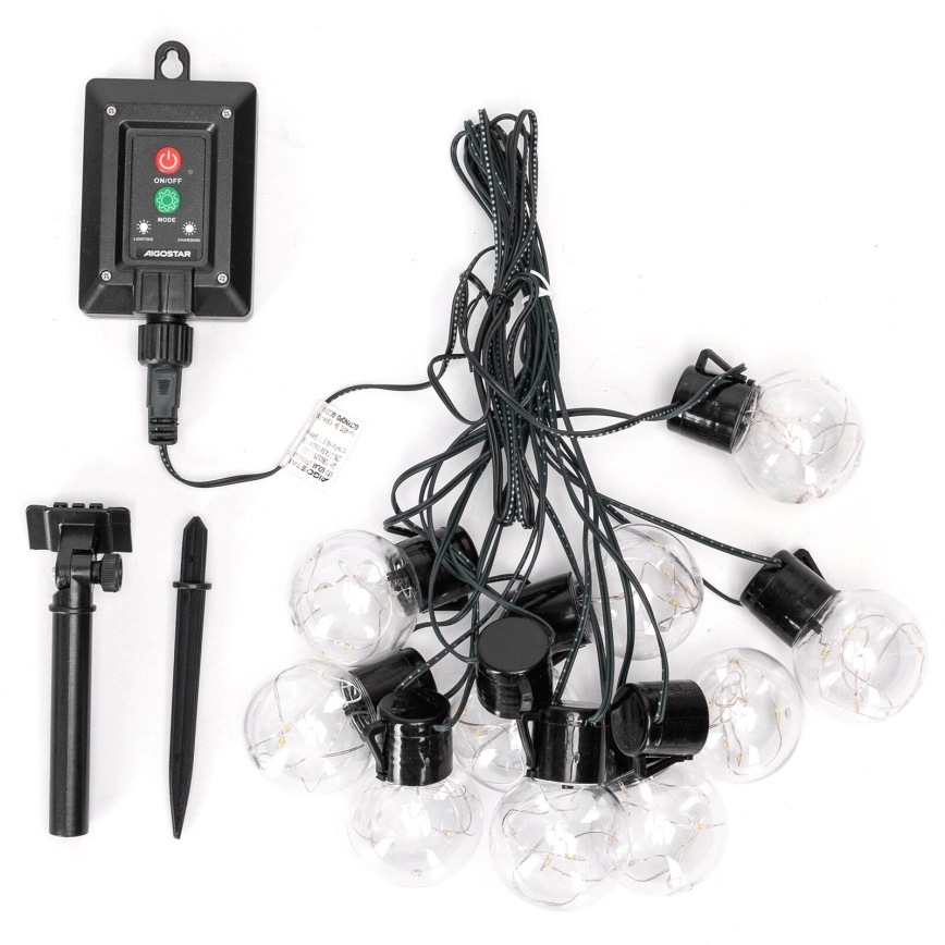 Aigostar - LED napelemes karácsonyi fényfüzér 10xLED/8 funkció 6,5m IP65 500 mAh színes