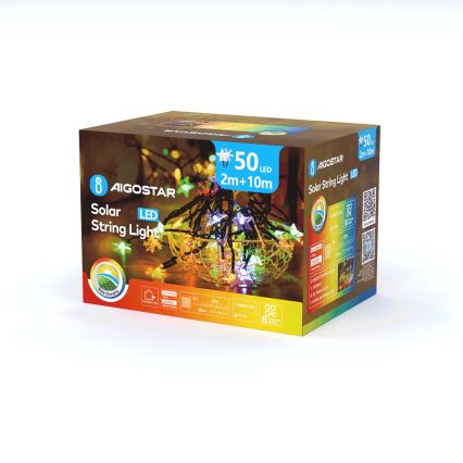 Aigostar - LED napelemes karácsonyi fényfüzér 50xLED/8 funkció 800 mAh 12m IP65 színes