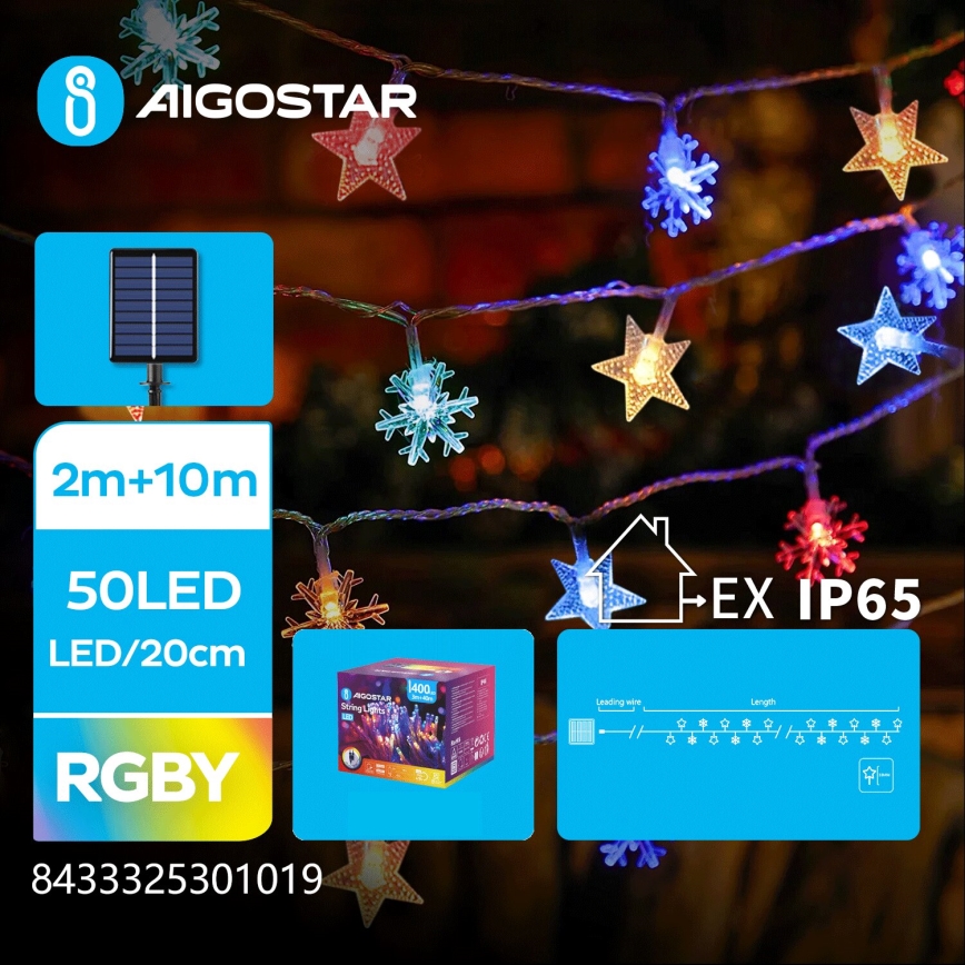 Aigostar - LED napelemes karácsonyi fényfüzér 50xLED/8 funkció 800 mAh 12m IP65 színes