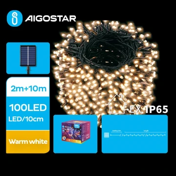 Aigostar - LED Napelemes karácsonyi lánc 100xLED/8 funkció 12m IP65 meleg fehér