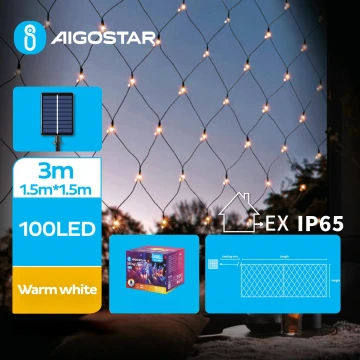 Aigostar - LED Napelemes karácsonyi lánc 100xLED/8 funkció 4,5x1,5m IP65 meleg fehér