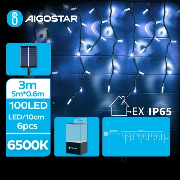 Aigostar - LED Napelemes karácsonyi lánc 100xLED/8 funkció 8x0,6m IP65 hideg fehér