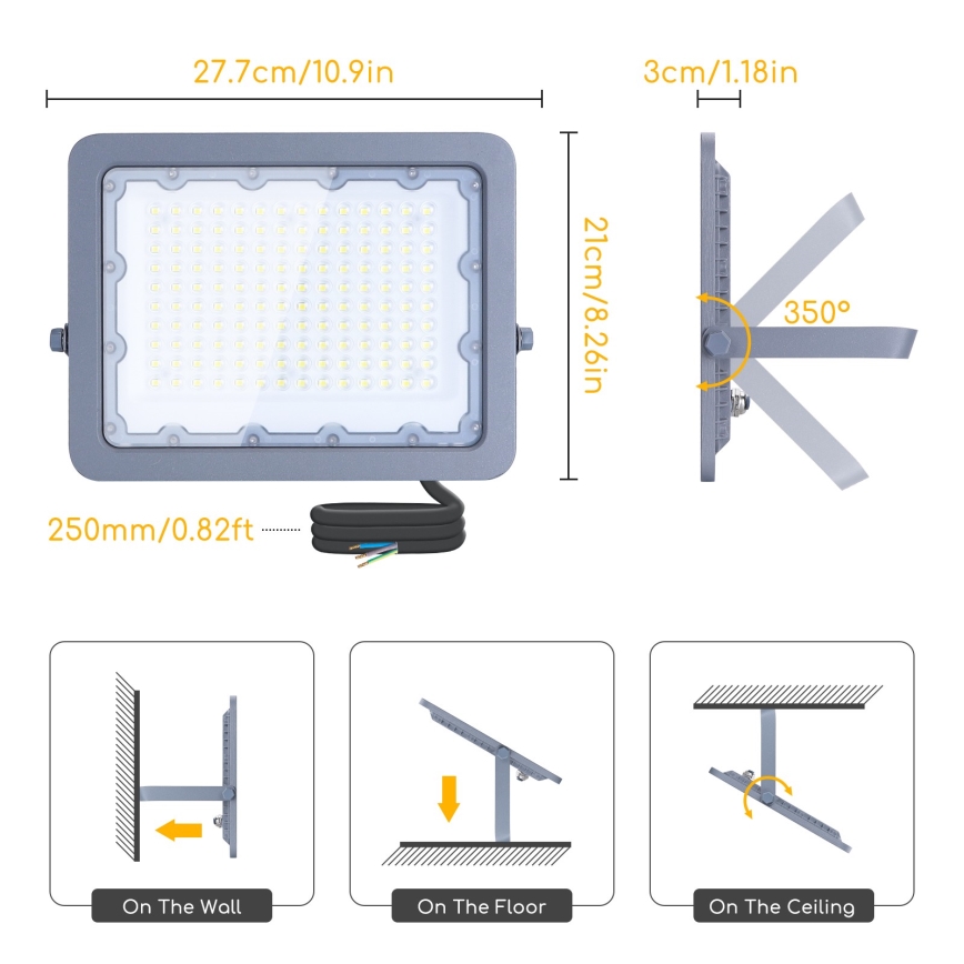 Aigostar - LED Reflektor LED/100W/230V szürke 4000K IP65