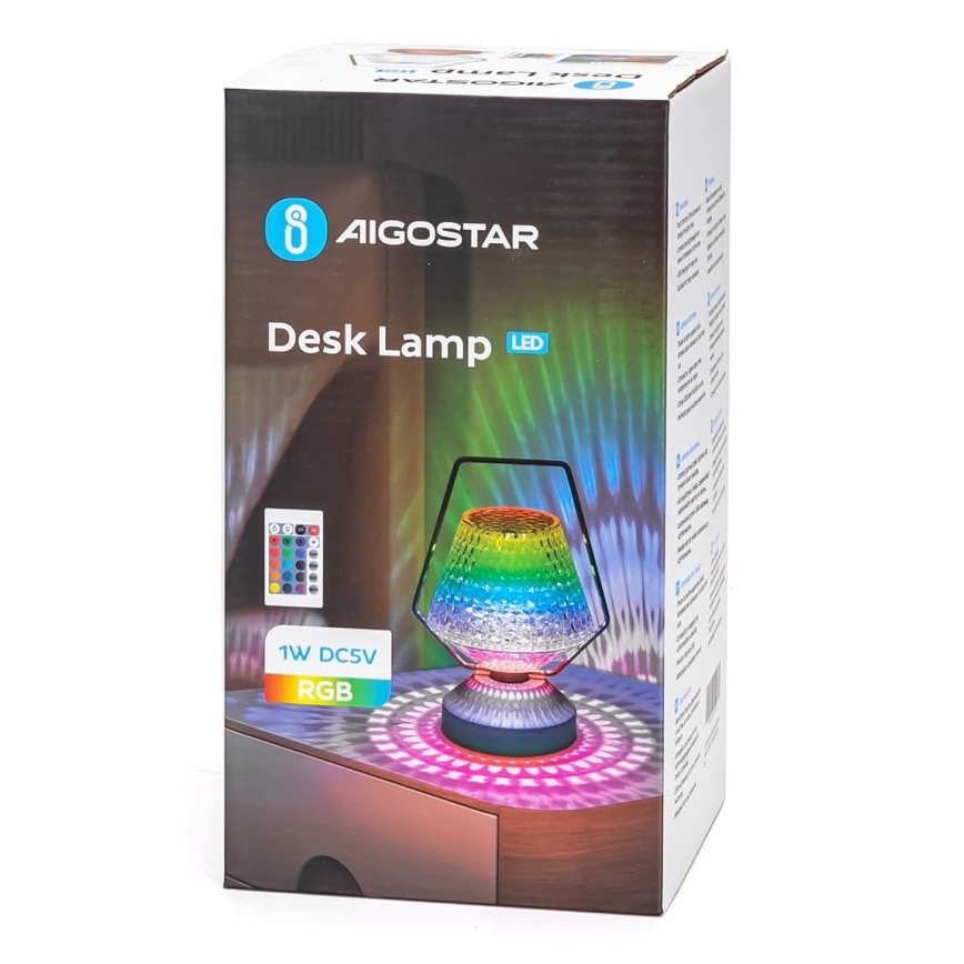 Aigostar - LED RGB Dimmelhető Asztali lámpa tölthető LED/1W/5V 1800mAh 20 cm + távirányítás