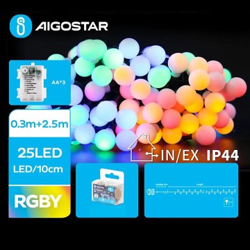 Aigostar - LED RGBY kültéri karácsonyi lánc 25xLED/3xAA/8 funkciók 2,8 m IP44