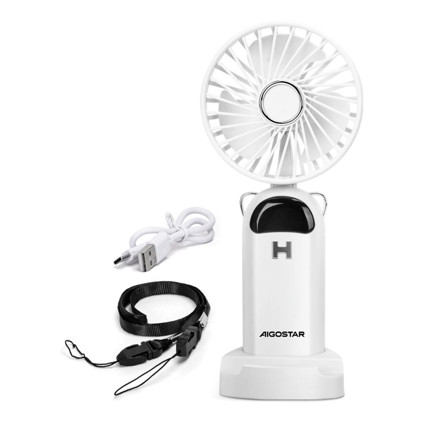 Aigostar - Újratölthető kézi ventilátor 4W/5V 1200mAh fehér