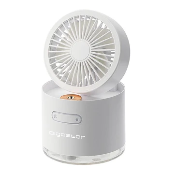 Aigostar - Vezeték nélküli mini asztali ventilátor párásítóval 10W/5V fehér
