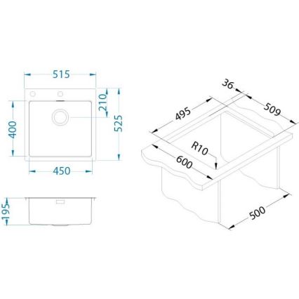 ALVEUS 1103609 - Mosogató PURE 52,5x51,5 cm szatén
