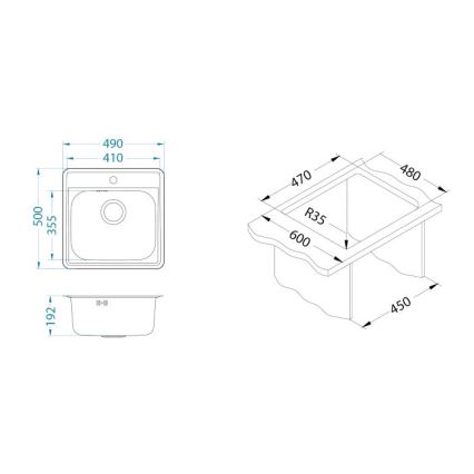 ALVEUS 1151258 - Mosogató MORE 50x49 cm matt acél/szatén