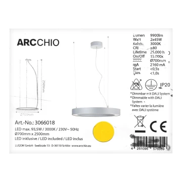 Arcchio - LED Csillár zsinóron PIETRO 2xLED/45W/230V