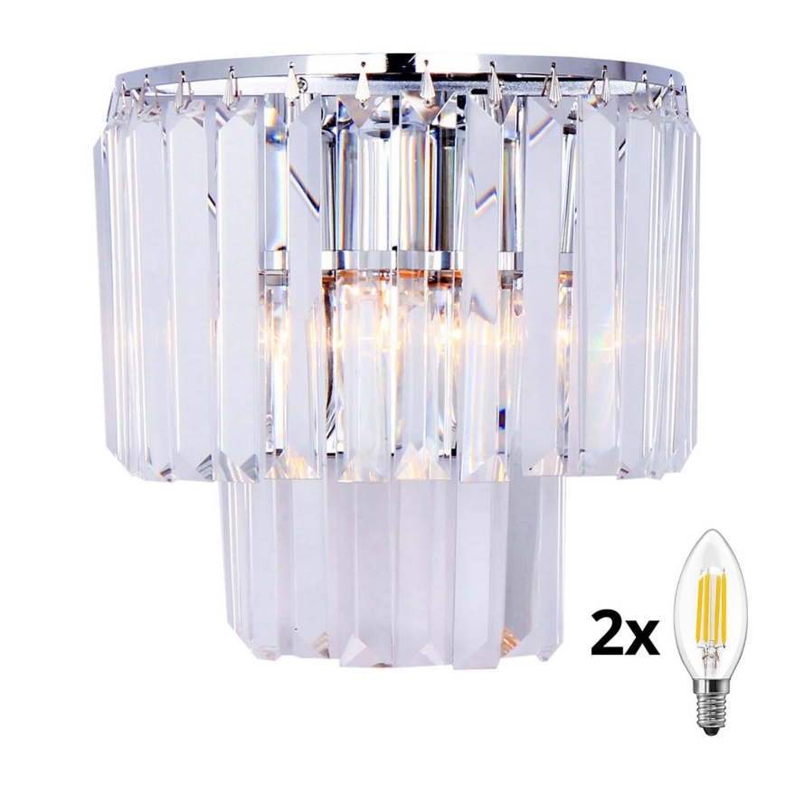 Brilagi - LED Fali kristály lámpa MOZART 2xE14/40W/230V fényezett króm