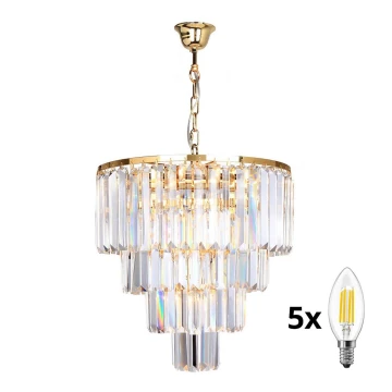 Brilagi - LED Kristály csillár láncon MOZART 5xE14/40W/230V arany