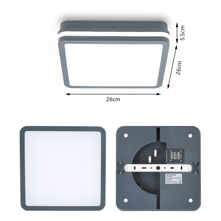 Brilagi - LED Kültéri lámpa érzékelővel BENE LED/24W/230V 26x26 cm antracit IP54