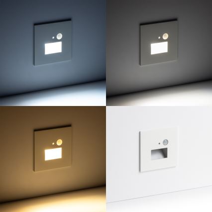 Brilagi - JACK LED lépcsővilágító lámpa mozgás- és alkonyatérzékelővel, 1,5W/230V, 3000/4000/6500K, fehér