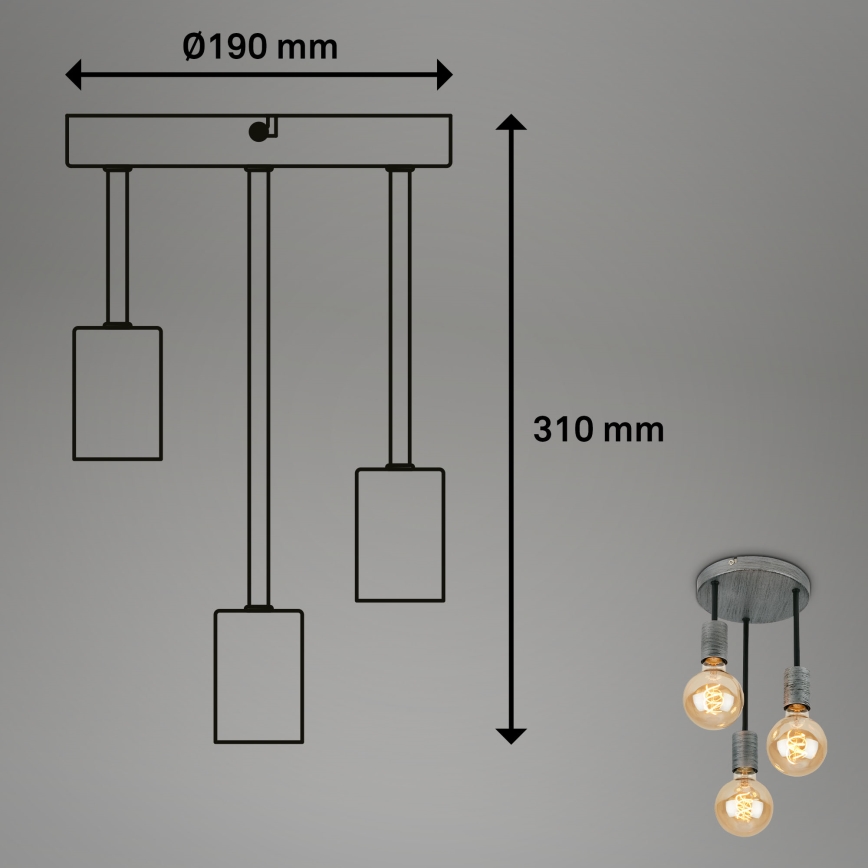 Briloner - Csillár zsinóron HENGA 3xE27/60W/230V