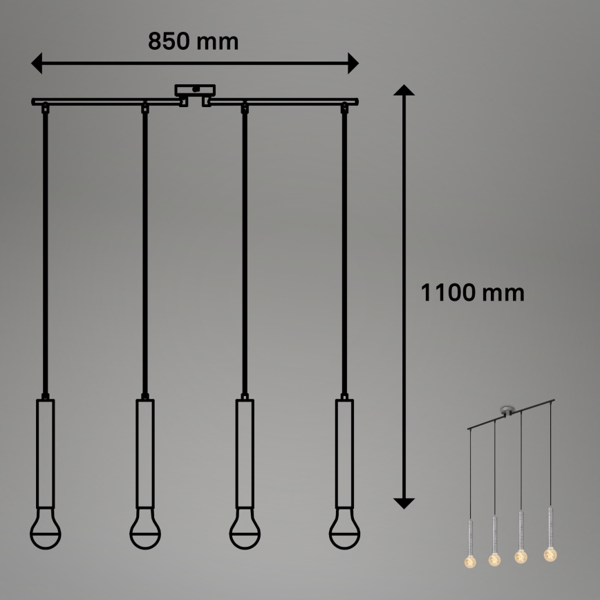 Briloner - Csillár zsinóron LONGA 4xE27/60W/230V ezüst