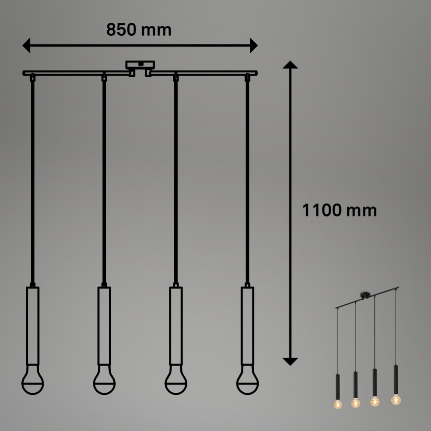 Briloner - Csillár zsinóron LONGA 4xE27/60W/230V fekete