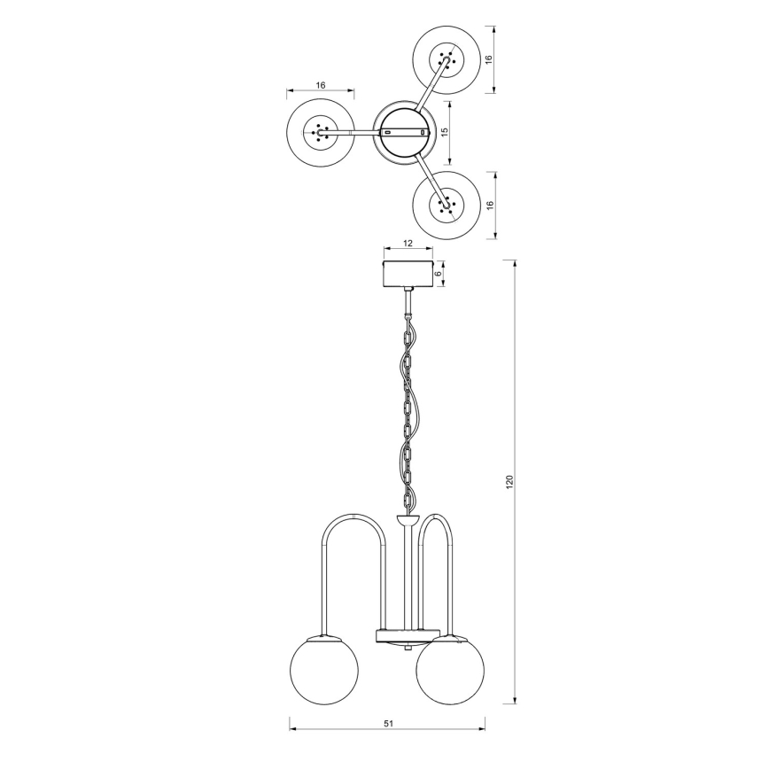 Csillár láncon CAMBRIDGE 3xE14/60W/230V fekete/sárgaréz