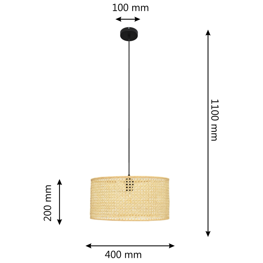 Csillár zsinóron ALBA 1xE27/60W/230V á. 40 cm rattan/fekete