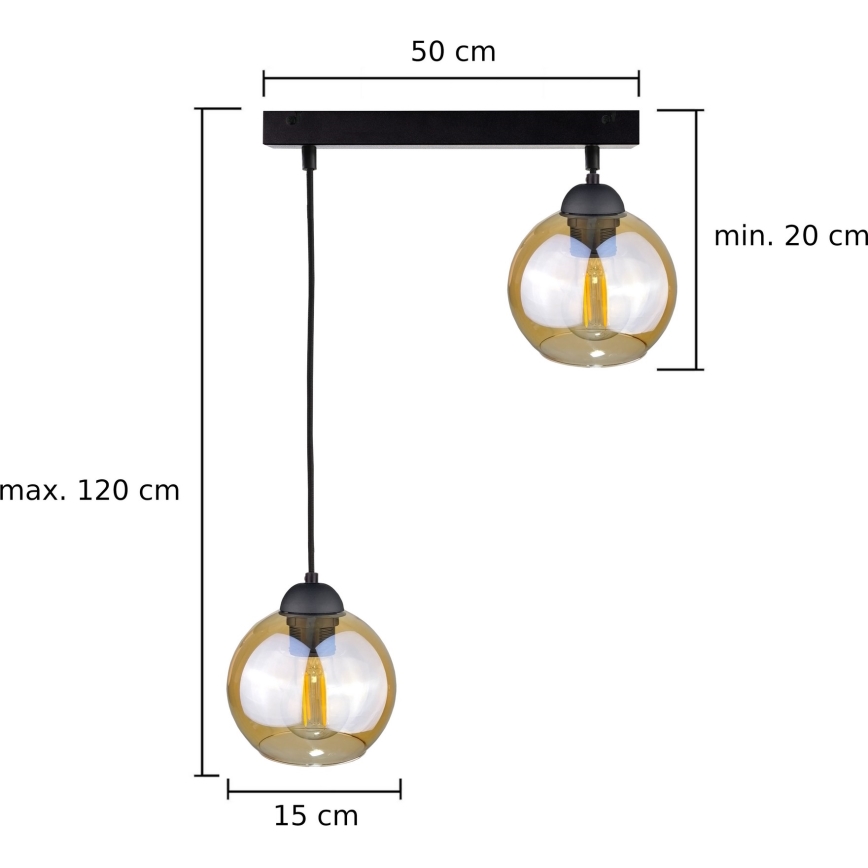 Csillár zsinóron AMBRE BLACK 2xE27/60W/230V