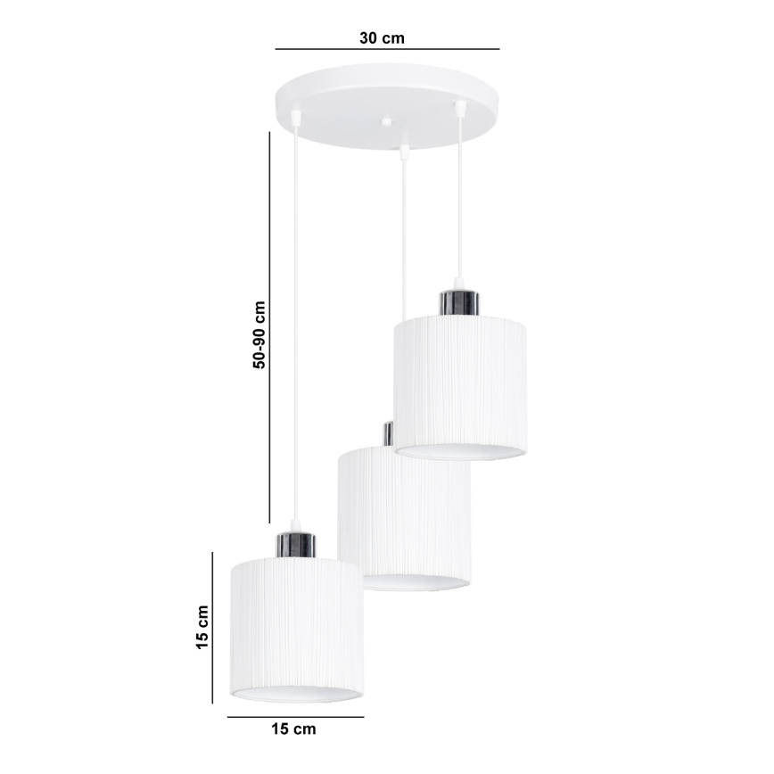 Csillár zsinóron BIZO 3xE27/60W/230V fehér/ezüst