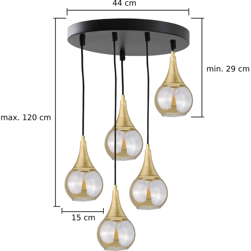 Csillár zsinóron LACRIMA HONEY 5xE27/60W/230V á. 45 cm