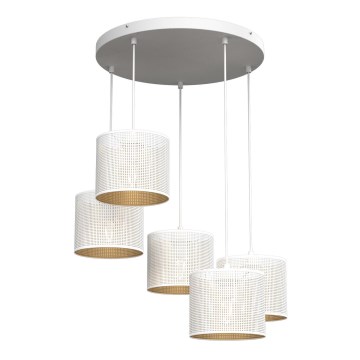 Csillár zsinóron LOFT SHADE 5xE27/60W/230V fehér/arany