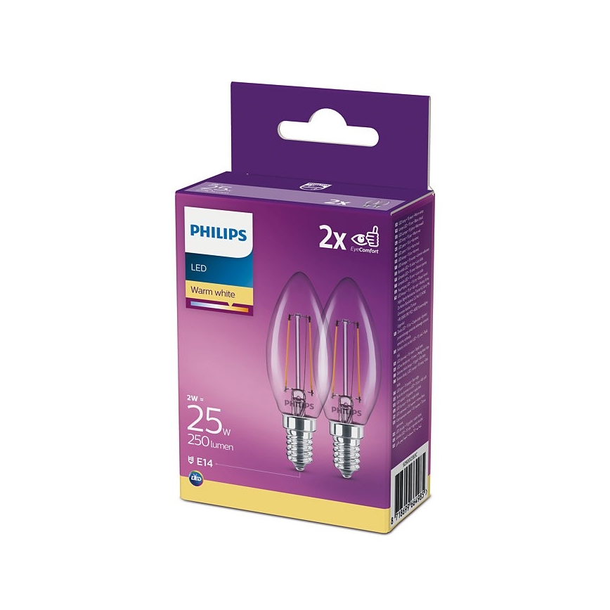 CSOMAG 2x LED Izzó Philips B35 E14/2W/230V 2700K