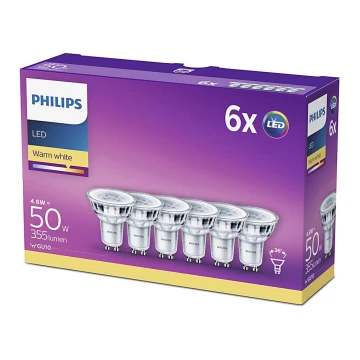 CSOMAG 6x LED Izzó Philips GU10/4,6W/230V 2700K