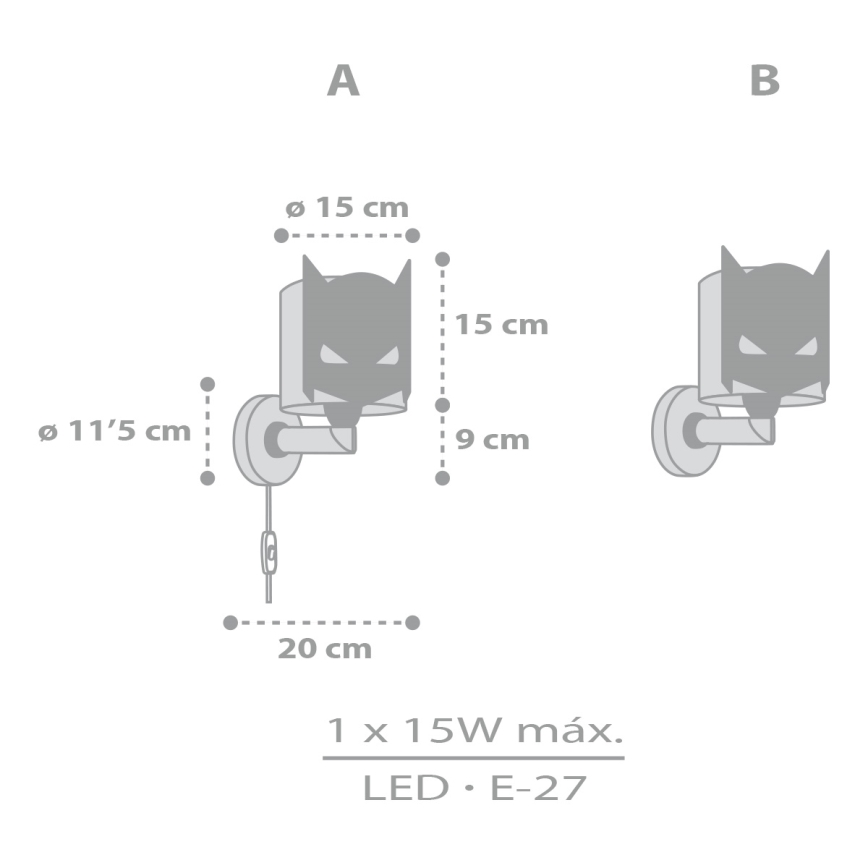 Dalber 61809 - Gyerek fali lámpa DARK HERO 1xE27/15W/230V