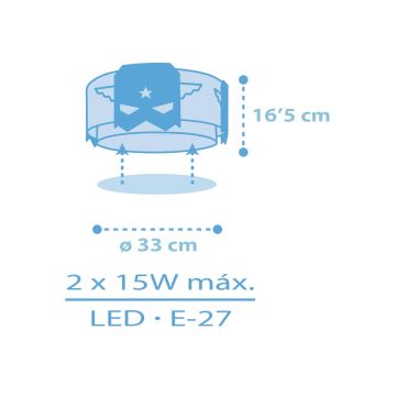 Dalber 61816 - Gyerek mennyezeti lámpa KÉK HERO 2xE27/15W/230V