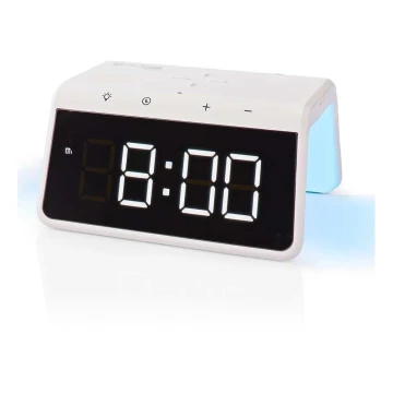Ébresztőóra LCD kijelzővel és vezeték nélküli töltővel 15W/230V fehér