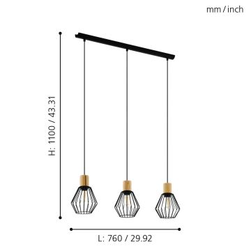 Eglo - Csillár zsinóron 3xE27/60W/230V - FSC igazolt